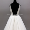 Sexy Lace Illusion Backless V Neck Sleeveless Puffy Beautiful Train Wedding Gowns Dress Bridal